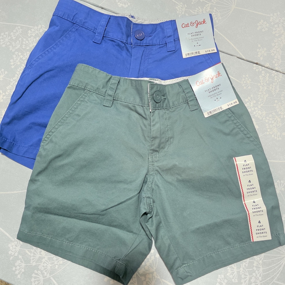 Cat & Jack Boys Shorts Size 4 Bundle Of 2 Blue and Green.